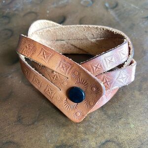 Cognac Brown Leather Embossed Belt with Double Wrap Design